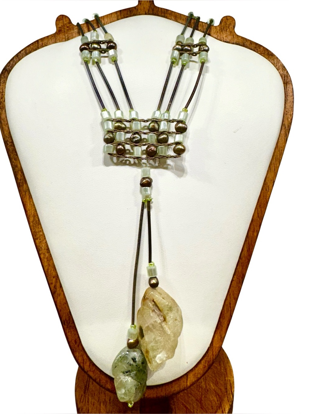 Artisan Handcrafted Guitar String Lariat w/Fresh Water Pearls, Beads, Stones
